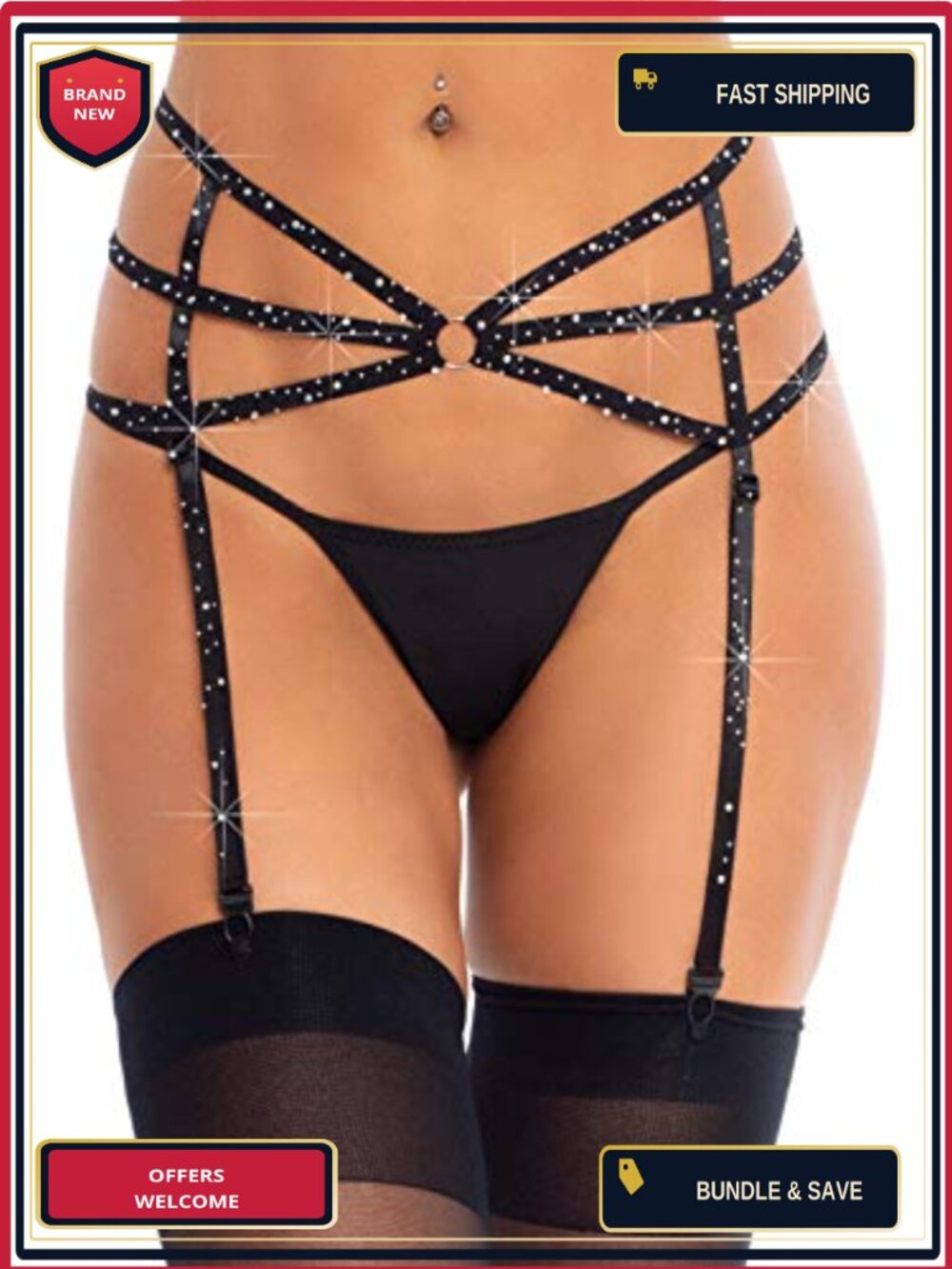 Strappy Rhinestone Garter Belt Lingerie